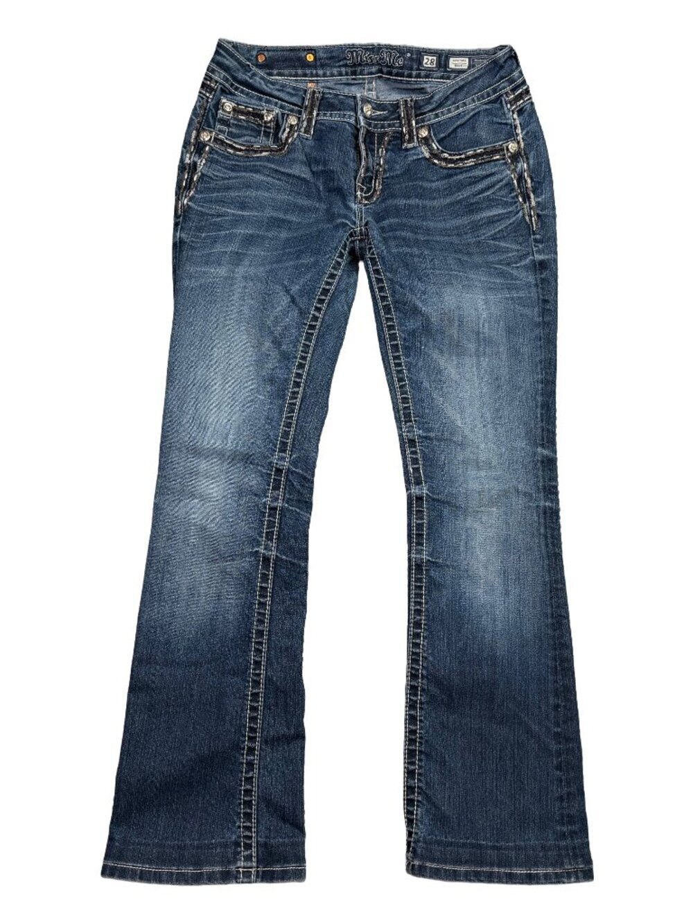 Miss Me Signature Boot Cut Jeans Womens 28 Leather Embellished Flap Pocket